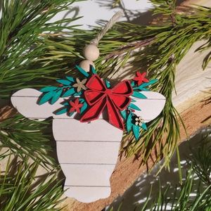 Shiplap Cow Ornament with Wooden bead accent